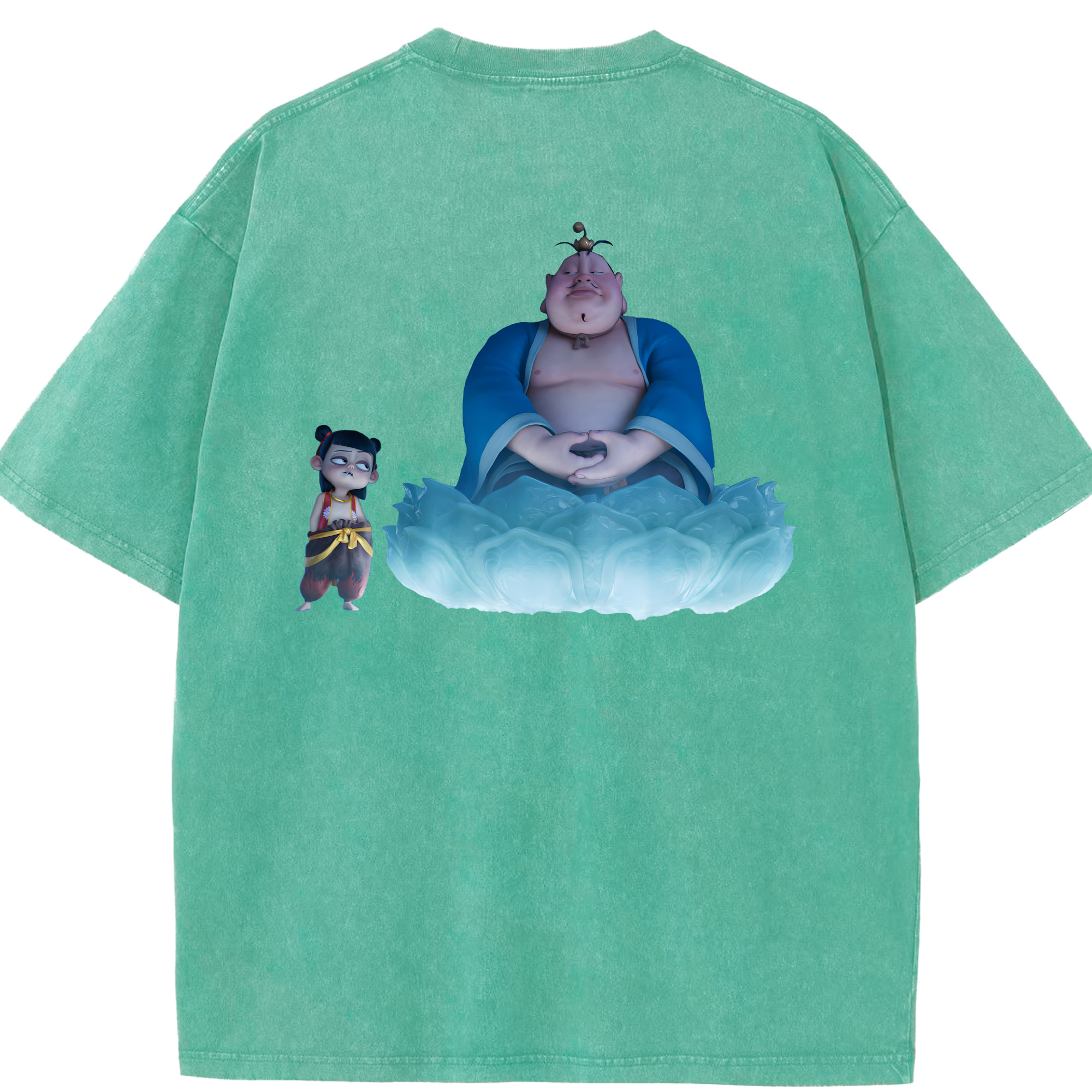 （画像用） Ne Zha 2 ナタ 魔童の大暴れ 綿100% ヴィンテージ風 半袖Tシャツ（背面プリント）